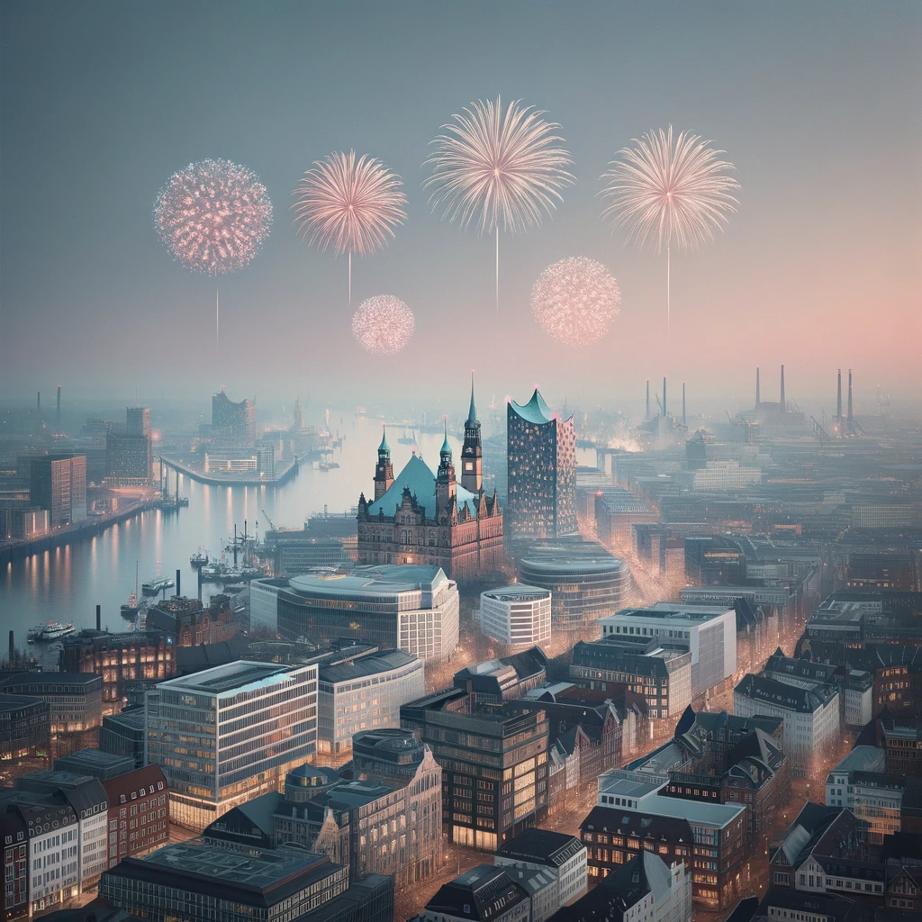 Sharepic von Feuerwerk über Hamburg