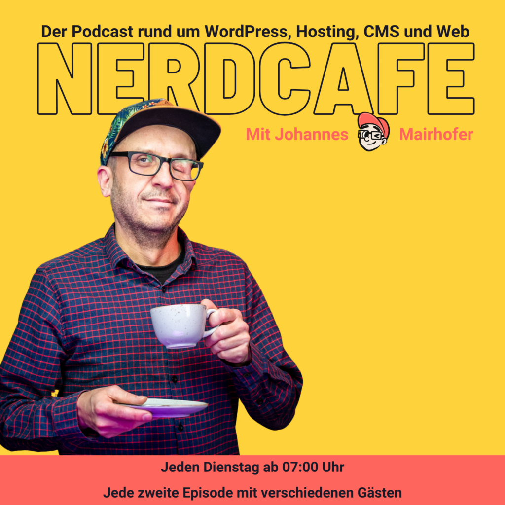 Podcast Cover mit Johannes, der eine Tasse in der Hand hat